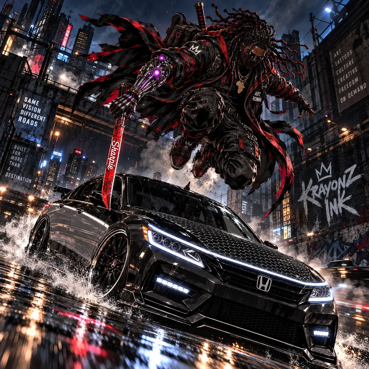 The Art Ronin and Michael Knight in a Bionic KRAYONZ action scene