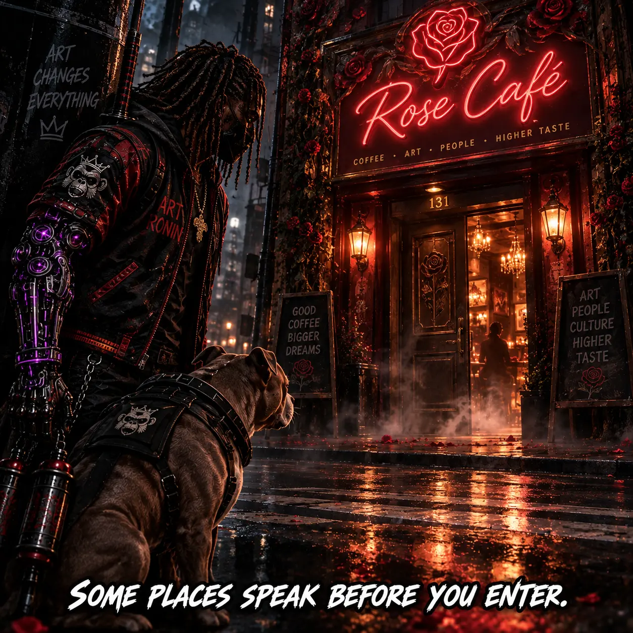Alhaji studies Rose Café from across the street