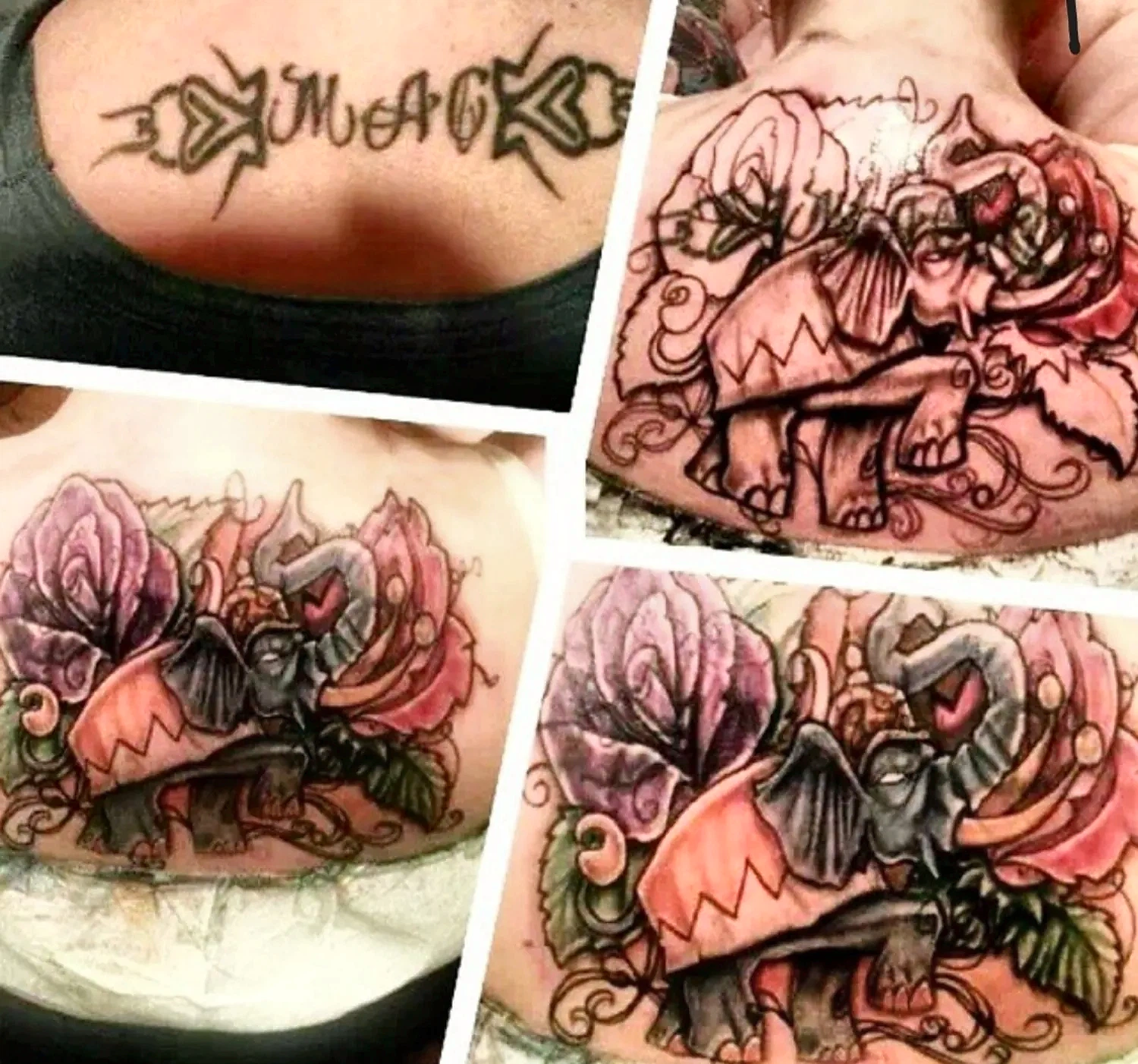 Elephant floral tattoo transformation