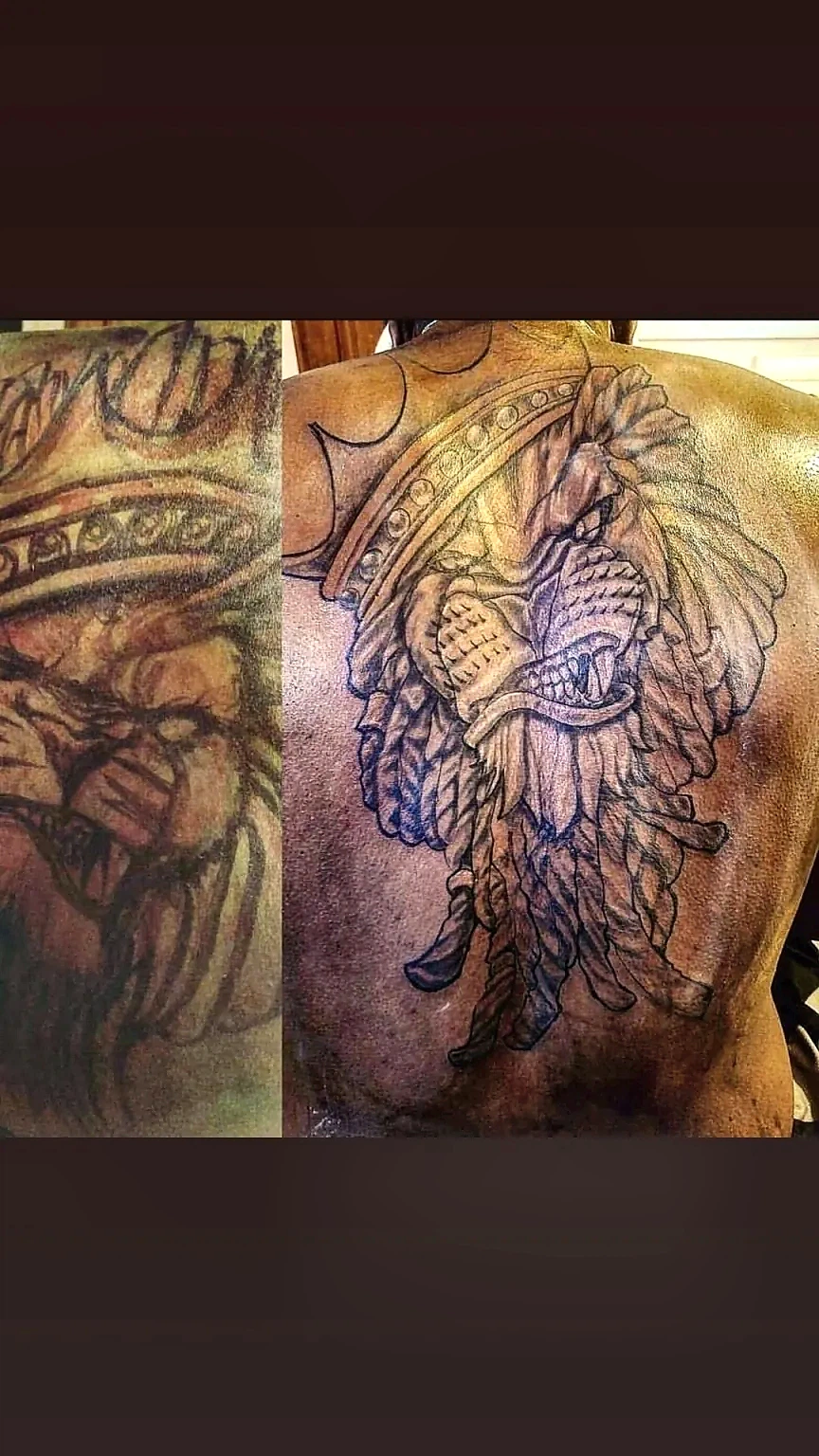 Back tattoo transformation by Krayonz