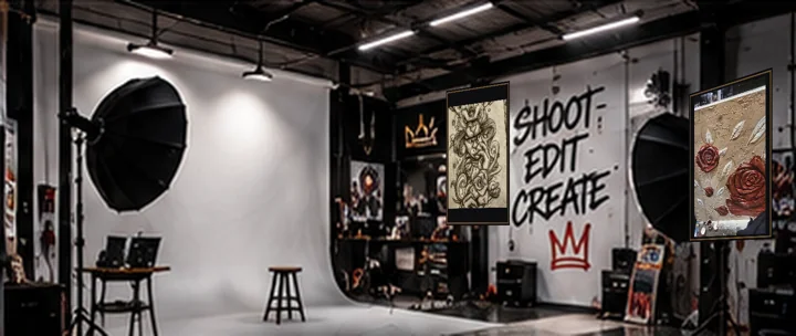 PHOTOGRAPHY BAY interior, with KRAYONZ artwork on display