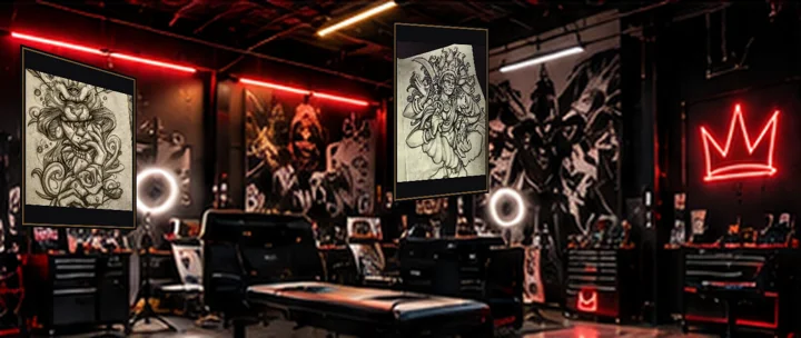 TATTOO BAY interior, with KRAYONZ artwork on display