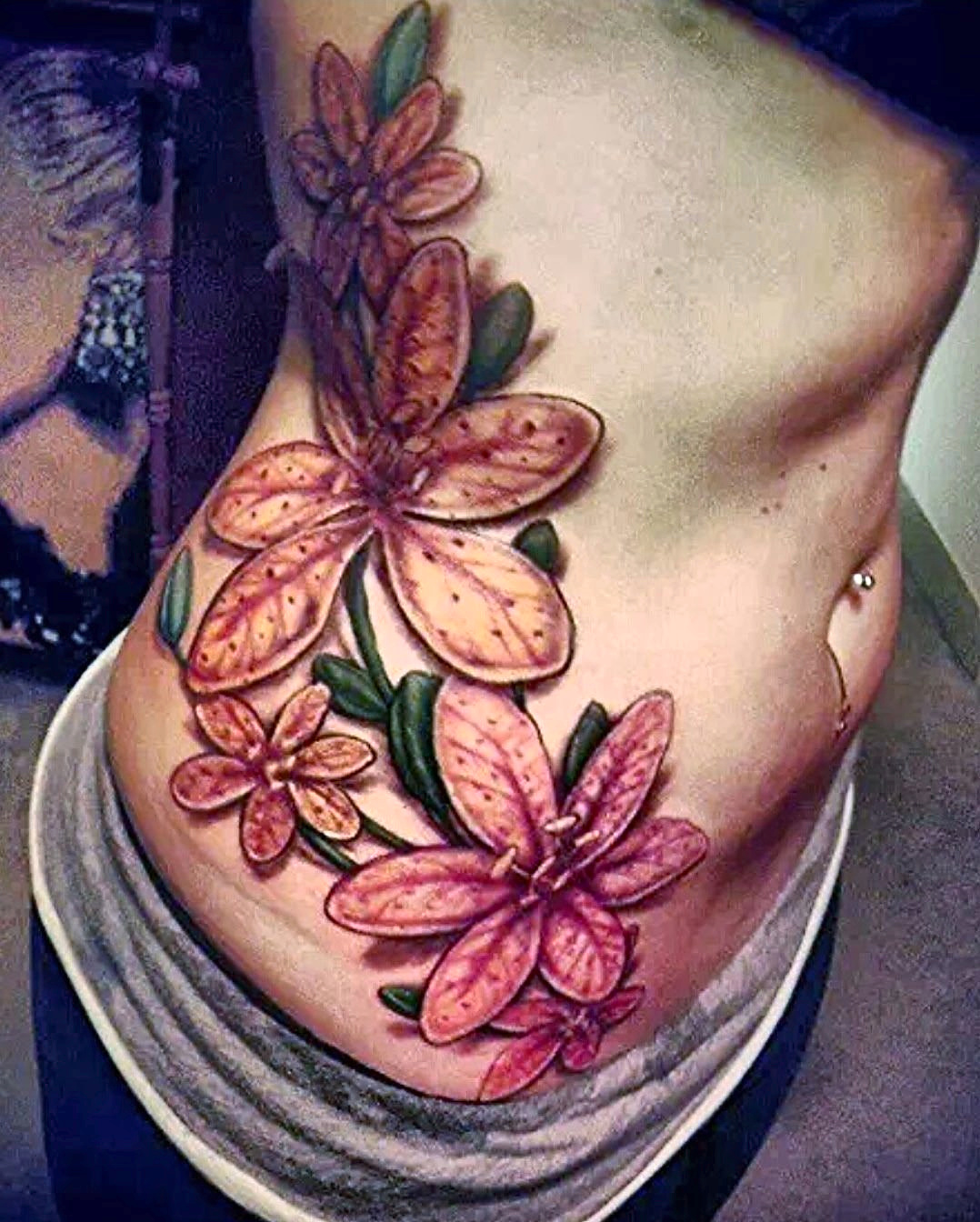 Botanical side tattoo by Krayonz