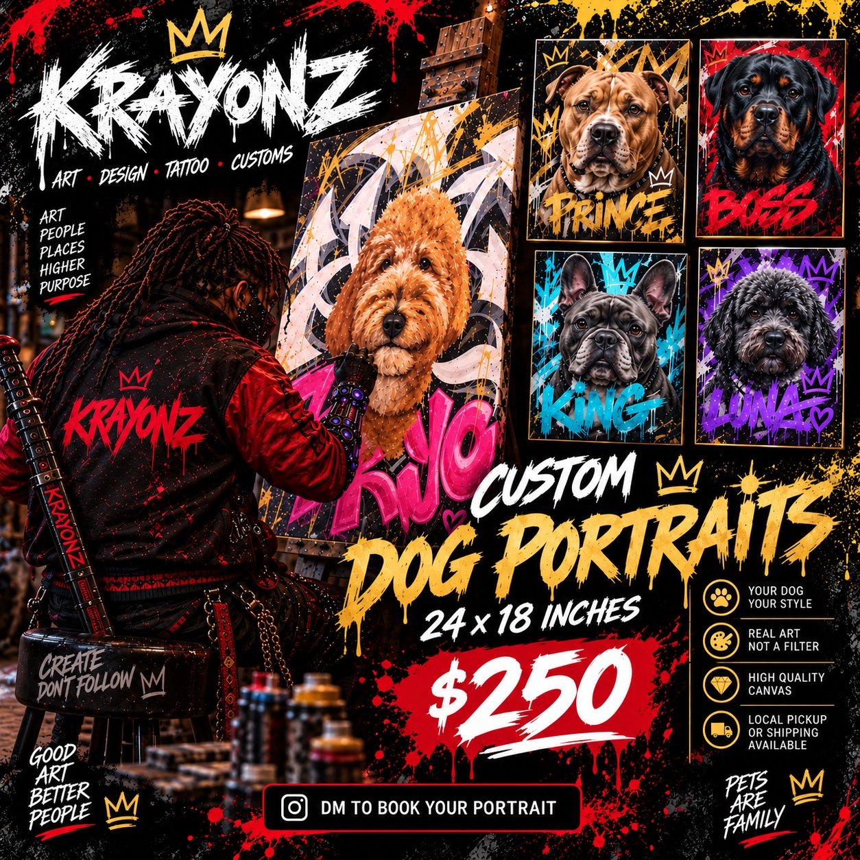 Custom dog portrait artwork by Krayonz